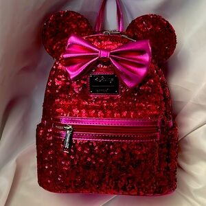 Loungefly  Minnie mouse pink sequin backpack NWT